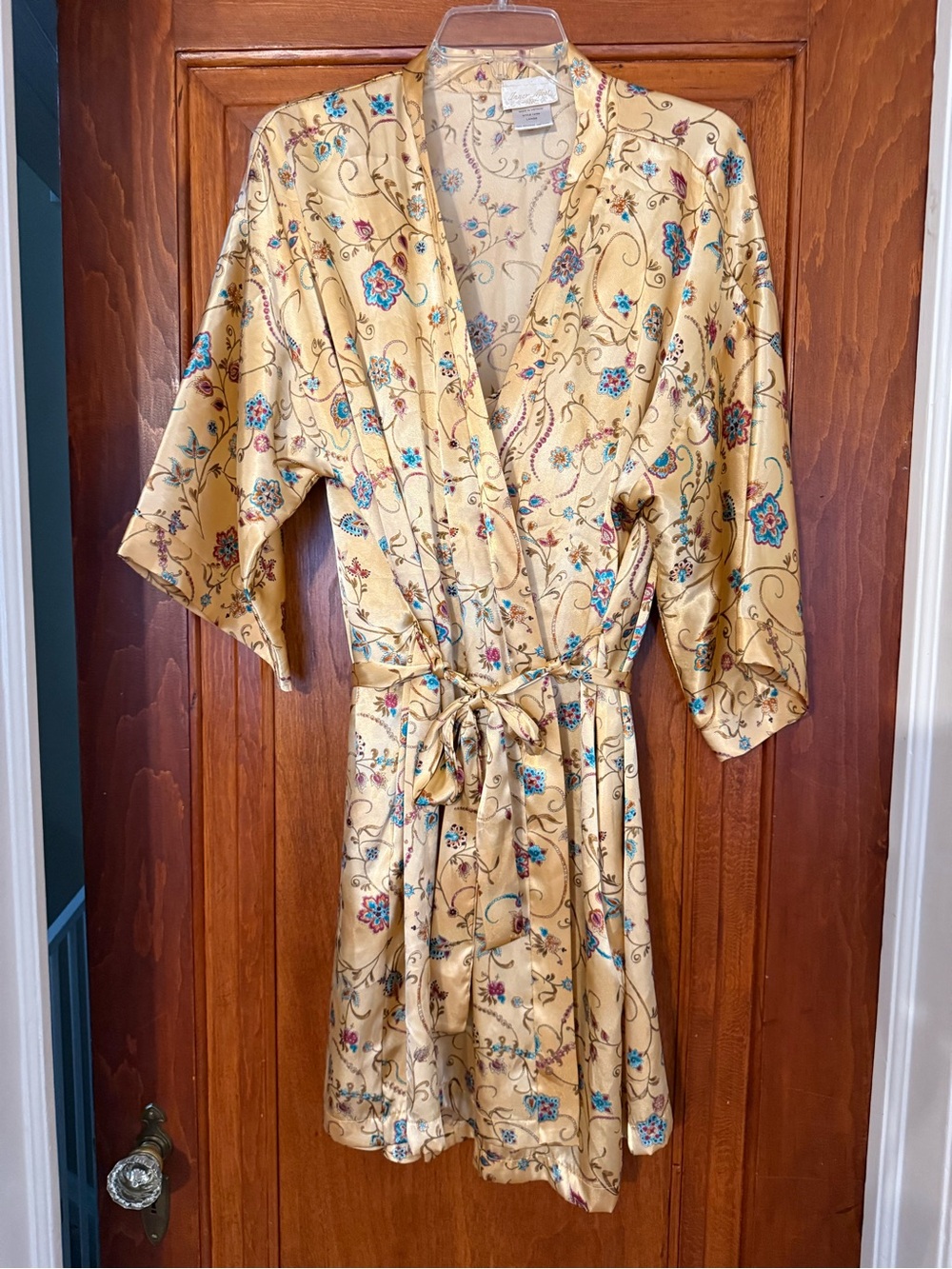 Vintage Floral Satin Kimono Robe & Slip Dress Set By Inner Most - Picture 5 of 13